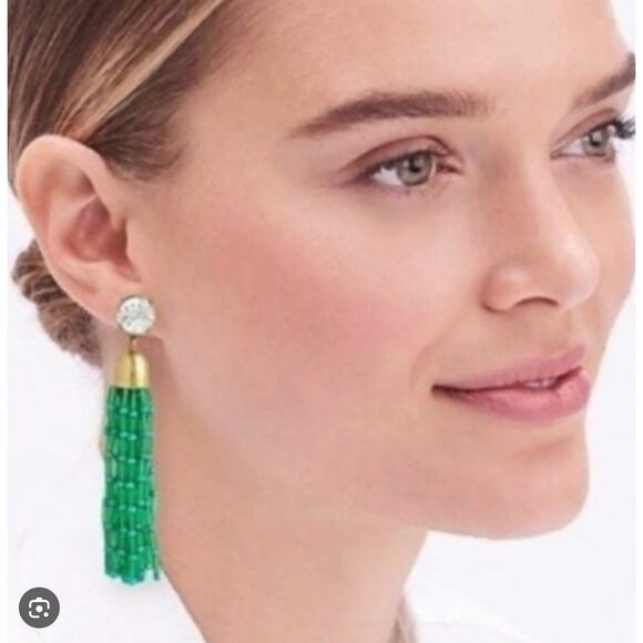 J.CREW Mixed Beaded Tassel Earrings Frosty Emerald Green - Picture 6 of 6